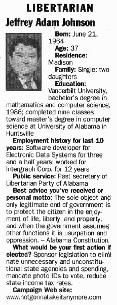 The Huntsville Times, May 31, 2002, Jeffrey Adam Johnson article